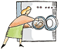 Illustration : une femme à coté d'une machine à laver